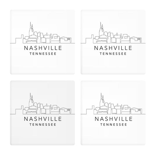 Minimalist B&W Tennessee Nashville Skyline | Absorbent Coasters | Set of 4 | Min 2