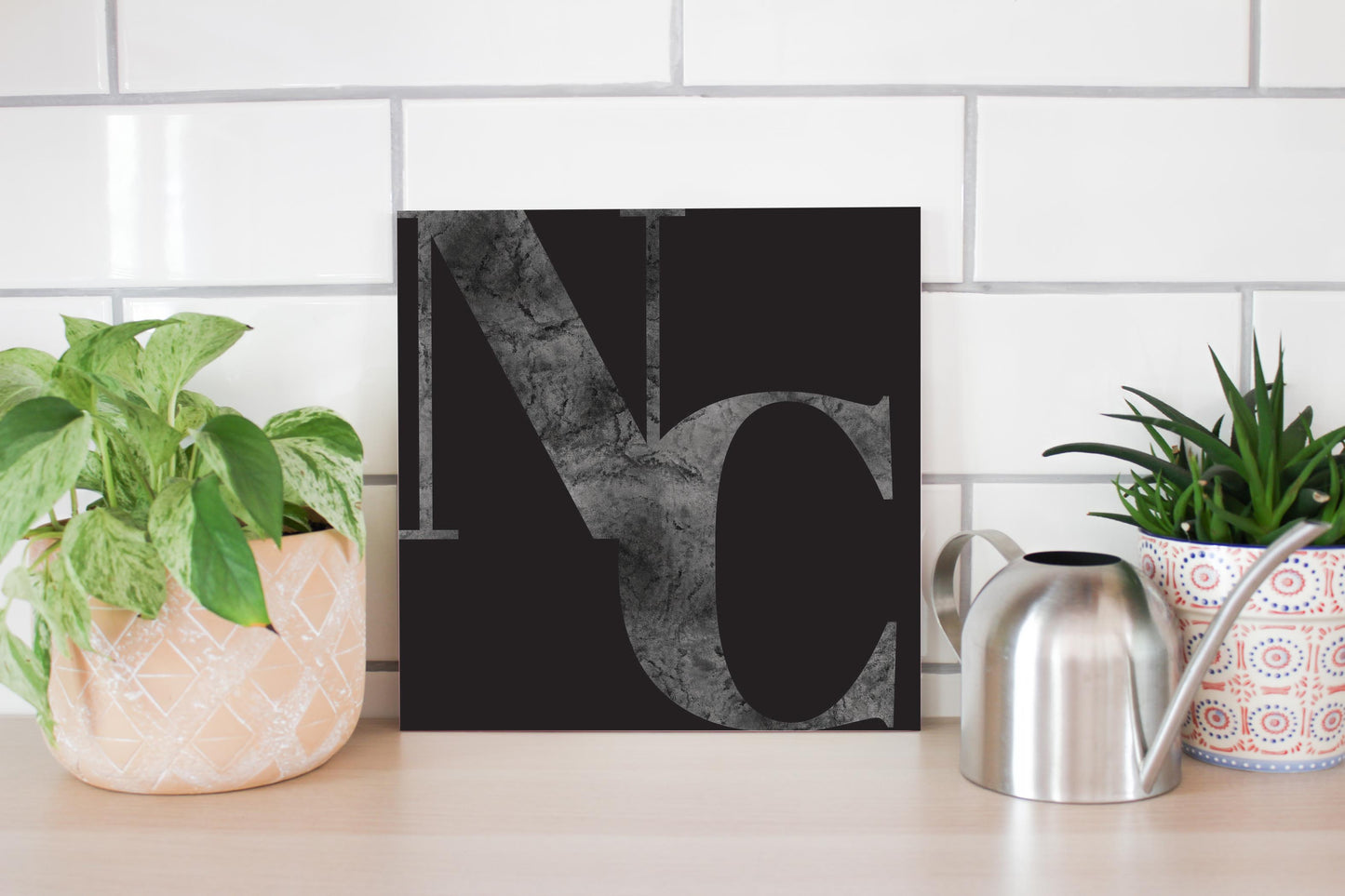 Minimalistic B&W North Carolina Black Initials | Wood Sign | Eaches | Min 2