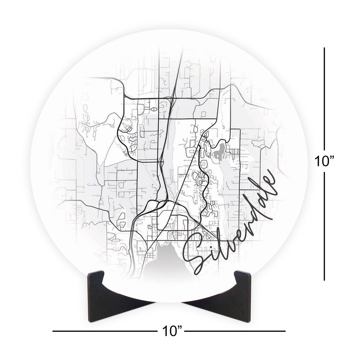 Minimalistic B&W Washington Silverdale Circle Map | Wood Sign | Eaches | Min 1