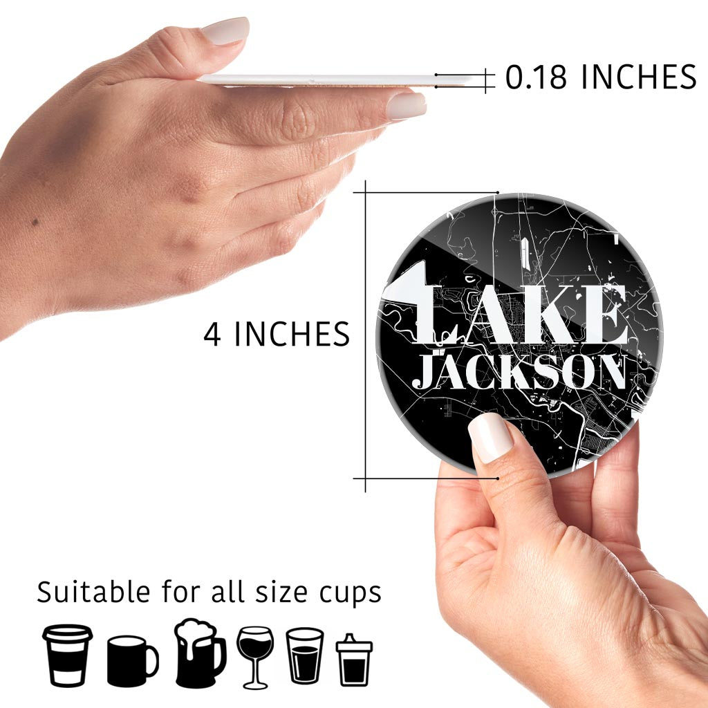 Minimalistic B&W Texas Lake Jackson Map | Hi-Def Glass Coasters | Set of 4 | Min 2