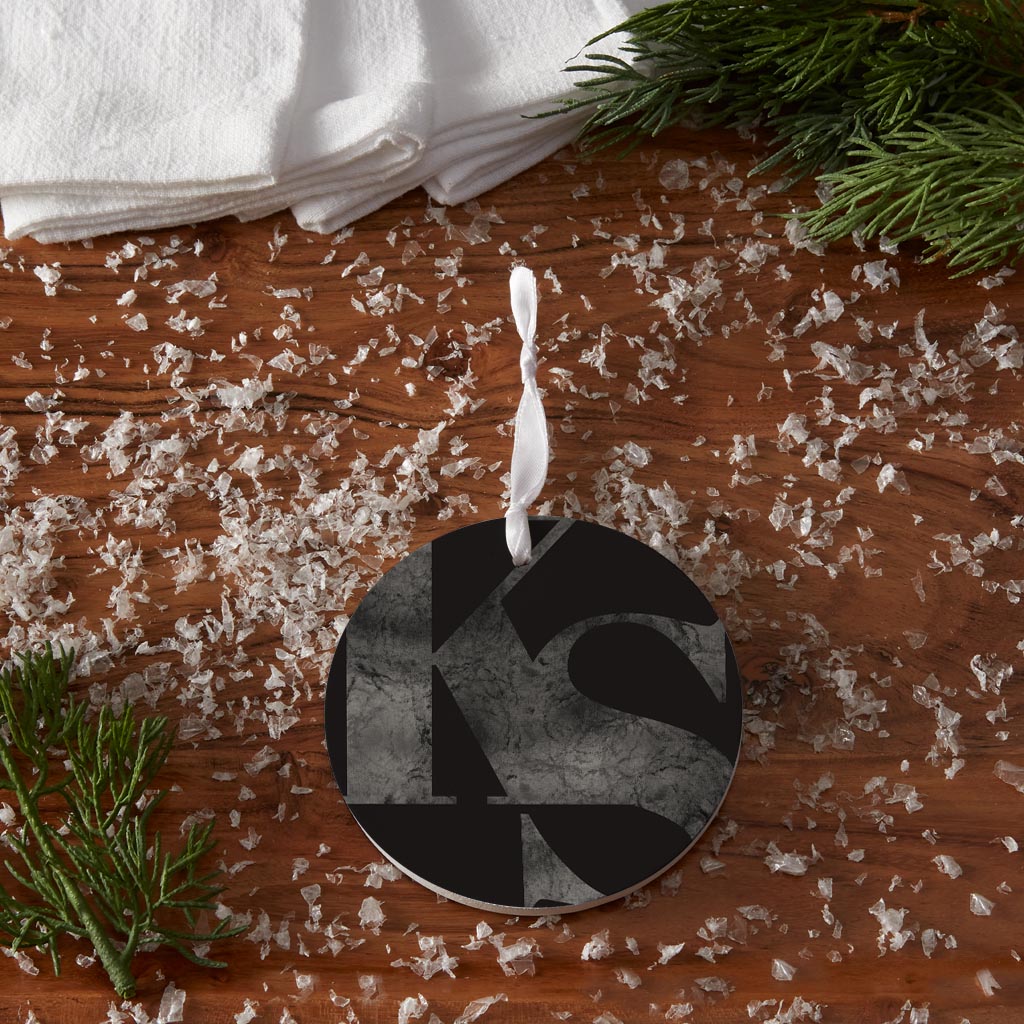 Minimalist B&W Kansas Black Initials | Wood Ornament | Eaches | Min 6