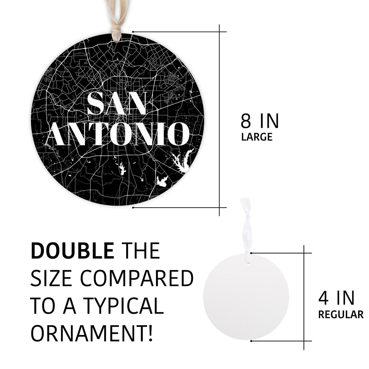 Minimalistic B&W Texas San Antonio Map | Wood Ornament | Eaches | Min 1