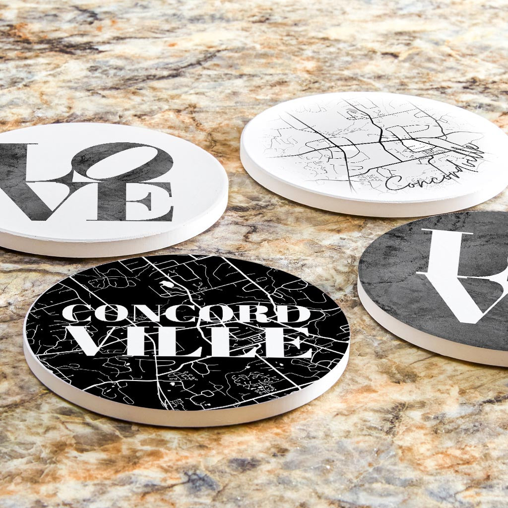 Minimalistic B&W Pennsylvania Concordville Maps Love | Absorbent Coasters | Set of 4 | Min 2