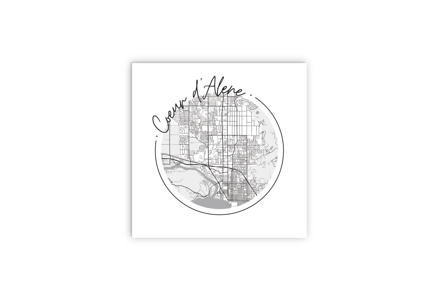 Minimalist B&W Idaho Coeur Dalene Circle Map | Wood Sign | Eaches | Min 2