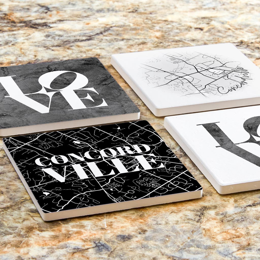 Minimalistic B&W Pennsylvania Concordville Maps Love| Absorbent Coasters | Set of 4 | Min 2