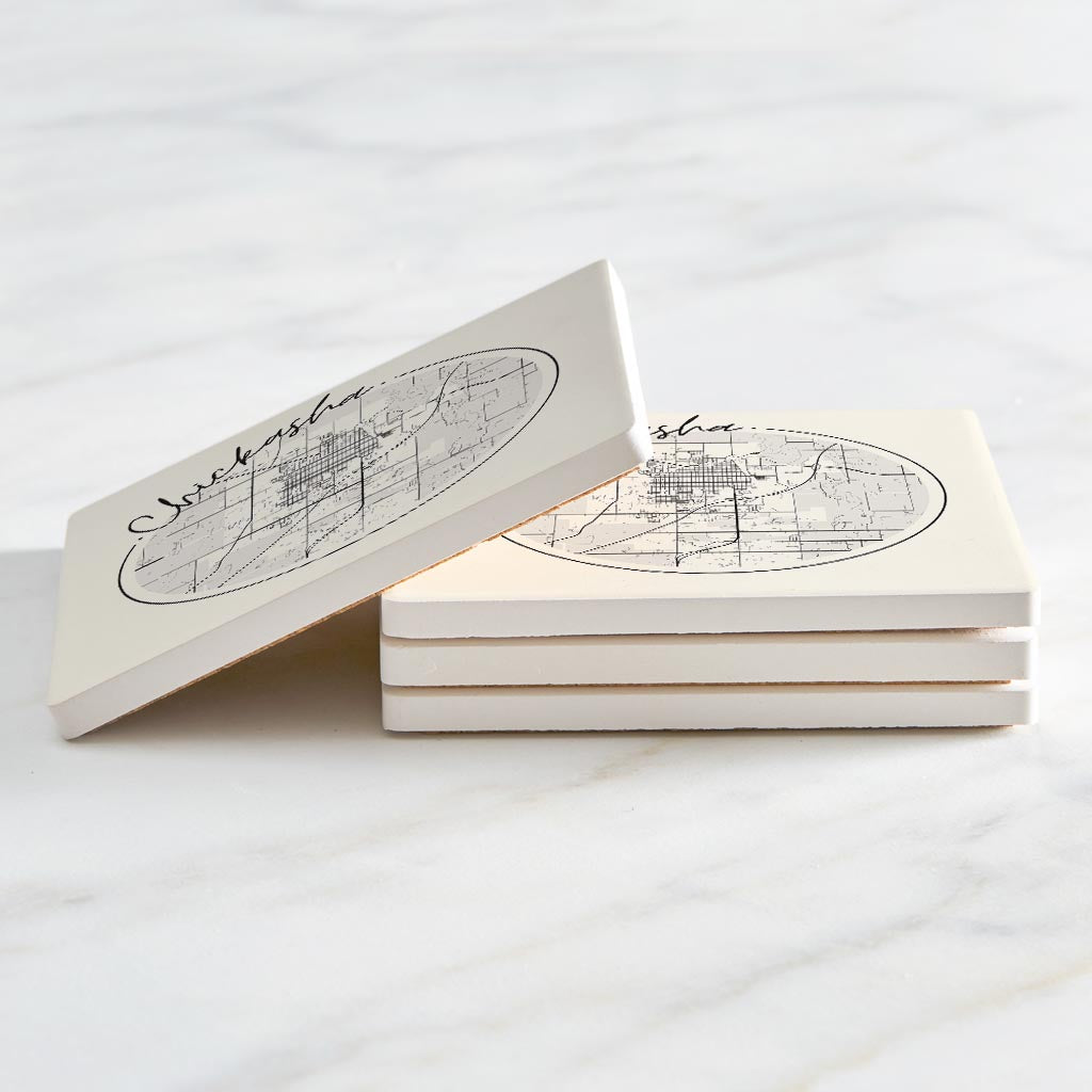 Modern Minimalist Oklahoma Chickasha Map | Absorbent Coasters | Set of 4 | Min 2