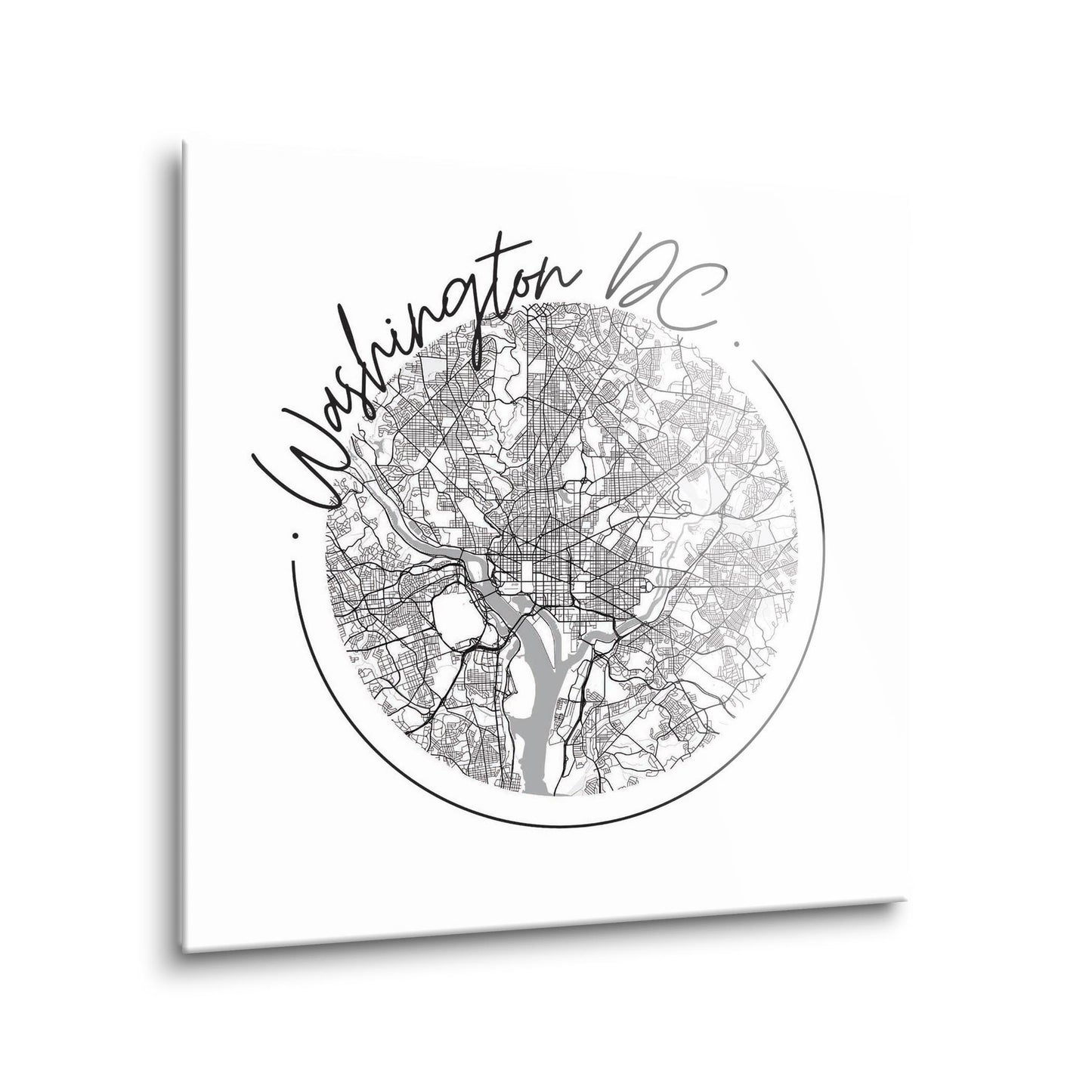 Minimalistic B&W Washington Dc Circle Map | Hi-Def Glass Art | Eaches | Min 1