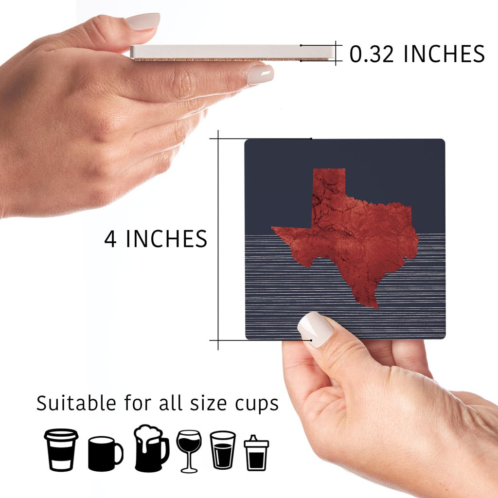 Modern Minimalist Texas Straight Line State Shape | Absorbent Coasters | Set of 4 | Min 2