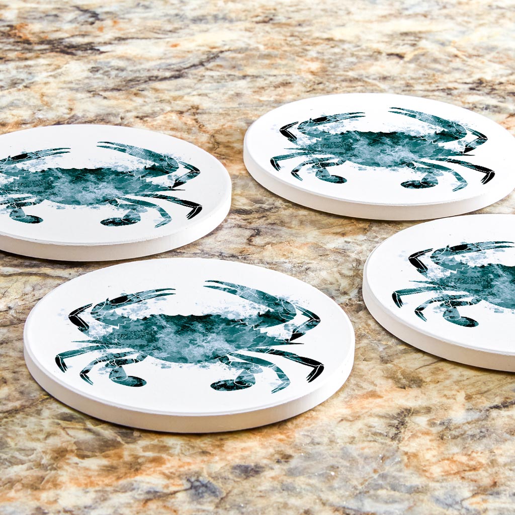 Blue White Water Color Blue Crab| Absorbent Coasters | Set of 4 | Min 2