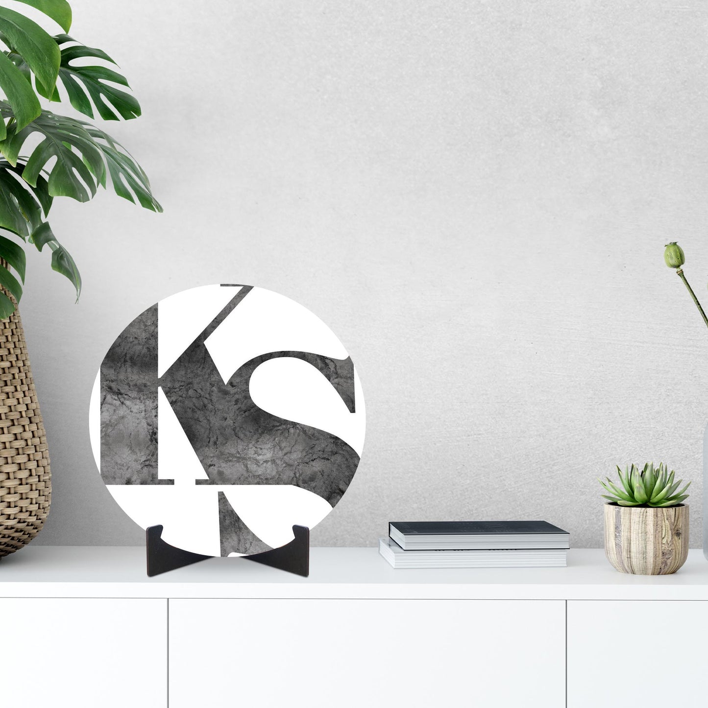 Minimalist B&W Kansas White Initials | Wood Sign | Eaches | Min 1