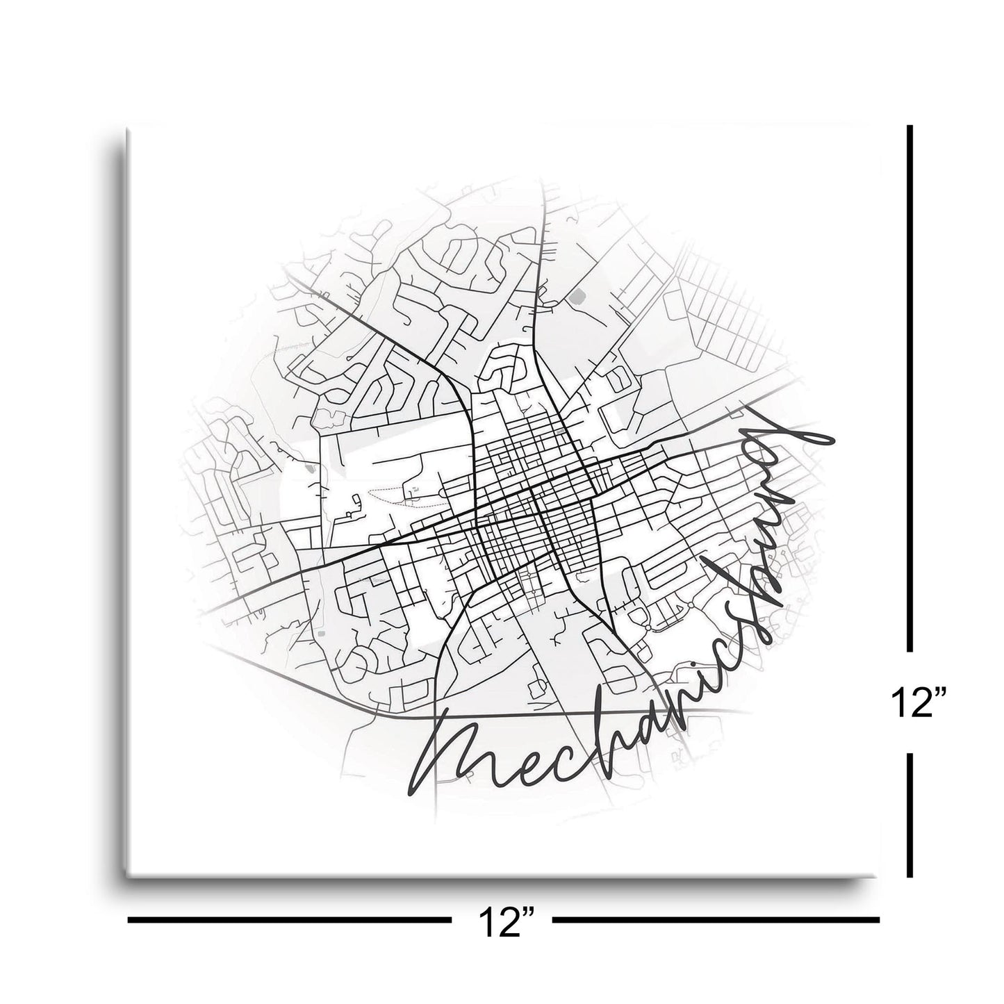 Minimalistic B&W Pennsylvania Mechanicsburg Circle Map | Hi-Def Glass Art | Eaches | Min 1