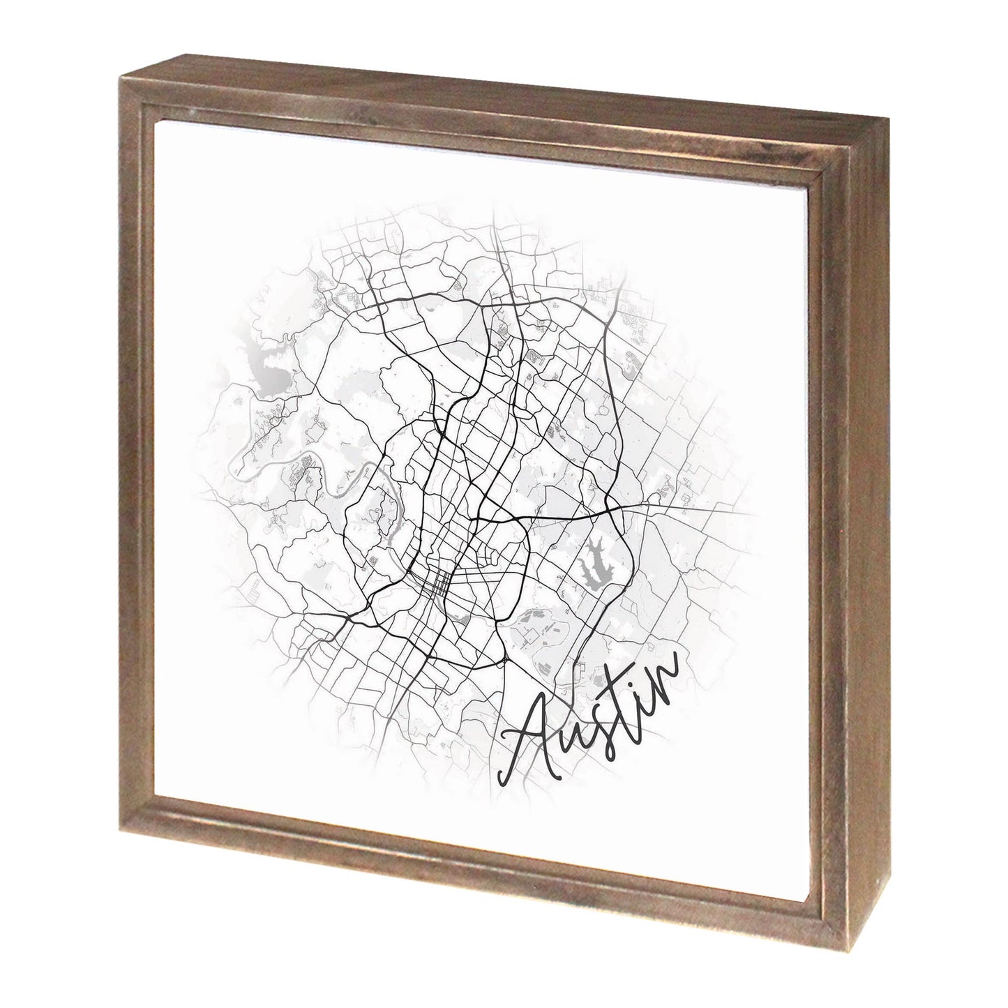 Minimalistic B&W Texas Austin Circle Map | Wood Sign | Eaches | Min 1