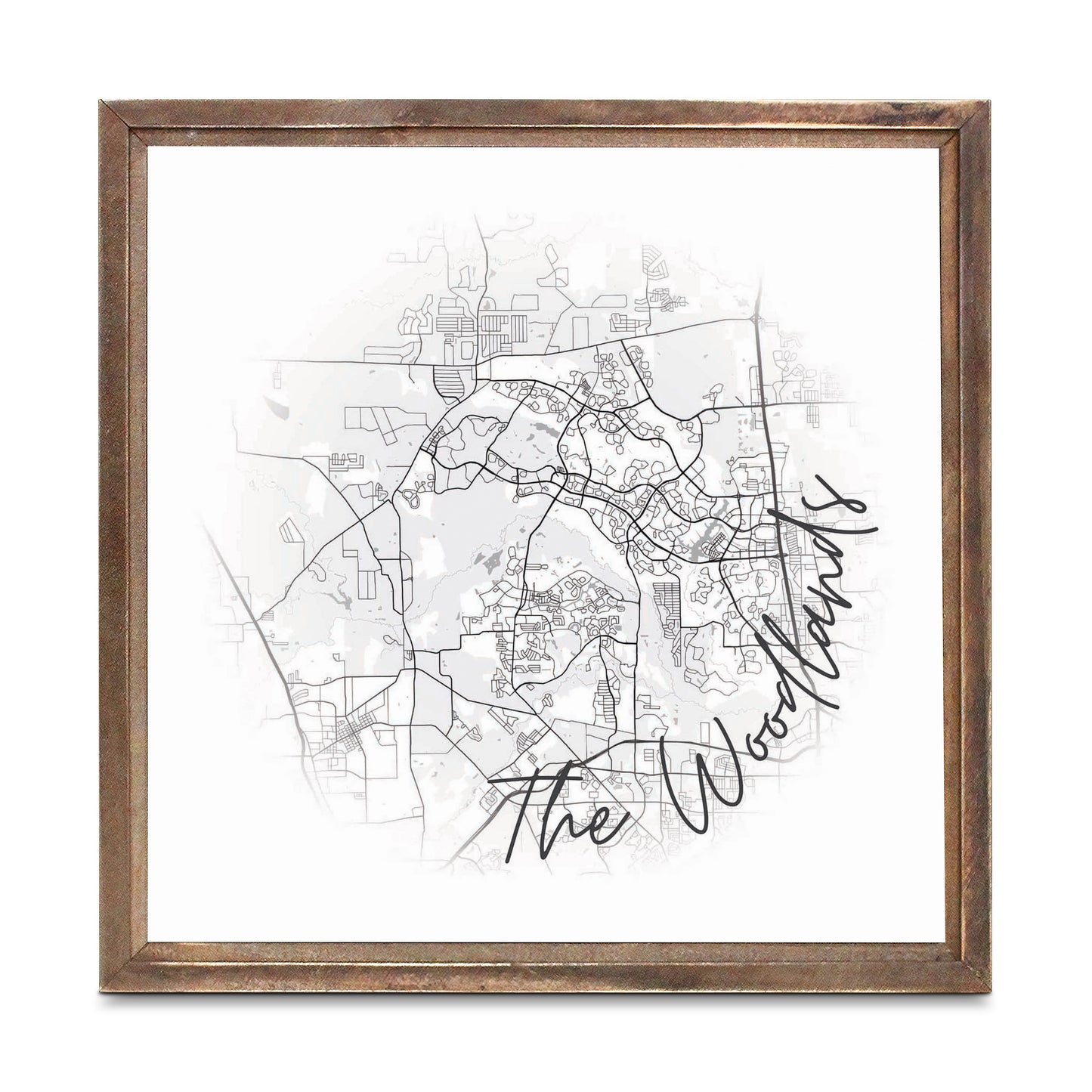 Minimalistic B&W Texas The Woodlands Circle Map | Wood Sign | Eaches | Min 1