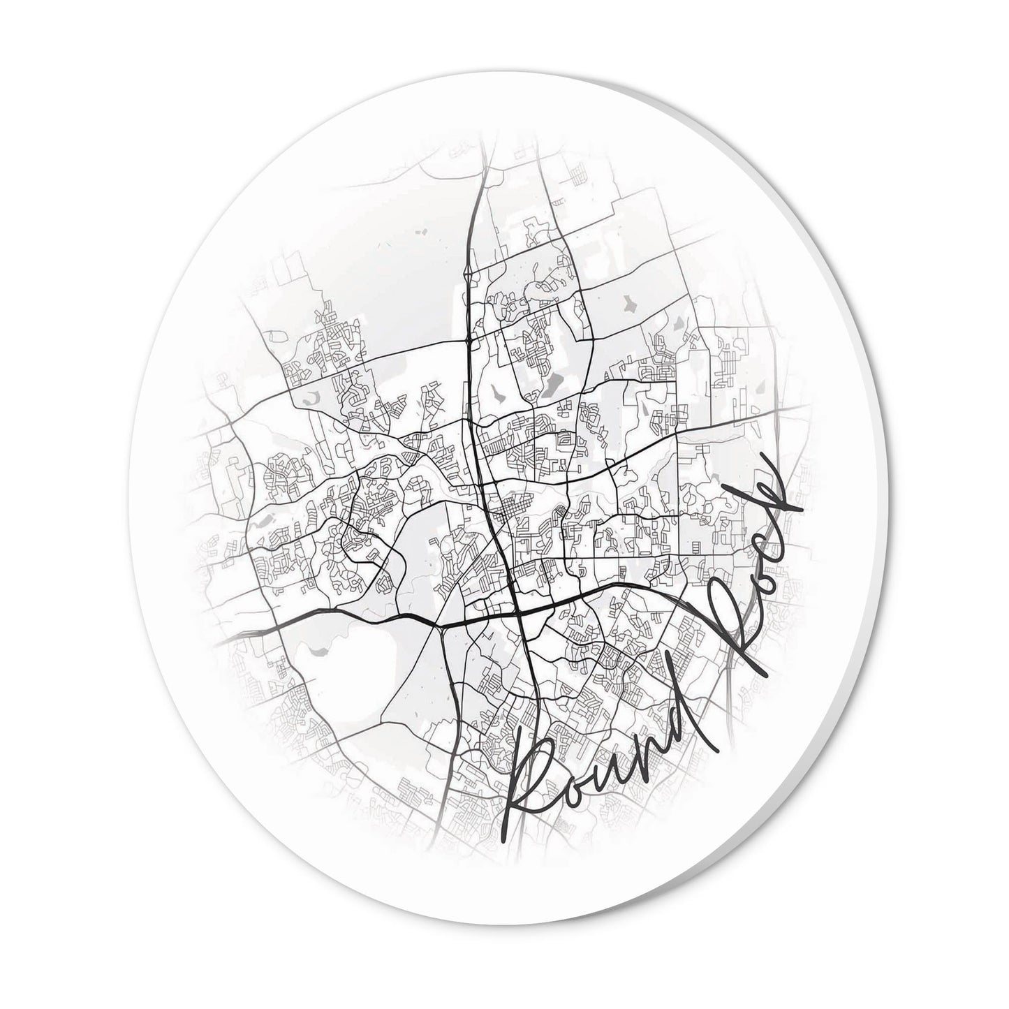 Minimalistic B&W Texas Round Rock Circle Map | Wood Sign | Eaches | Min 1