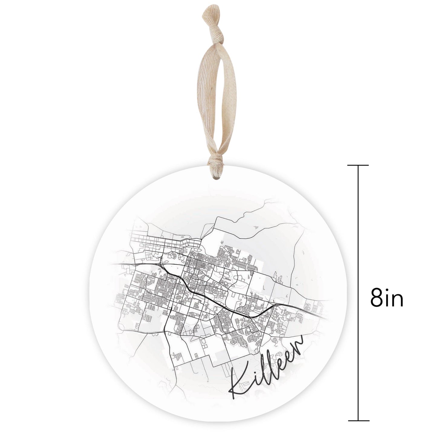 Minimalistic B&W Texas Killeen Circle Map | Wood Ornament | Eaches | Min 1