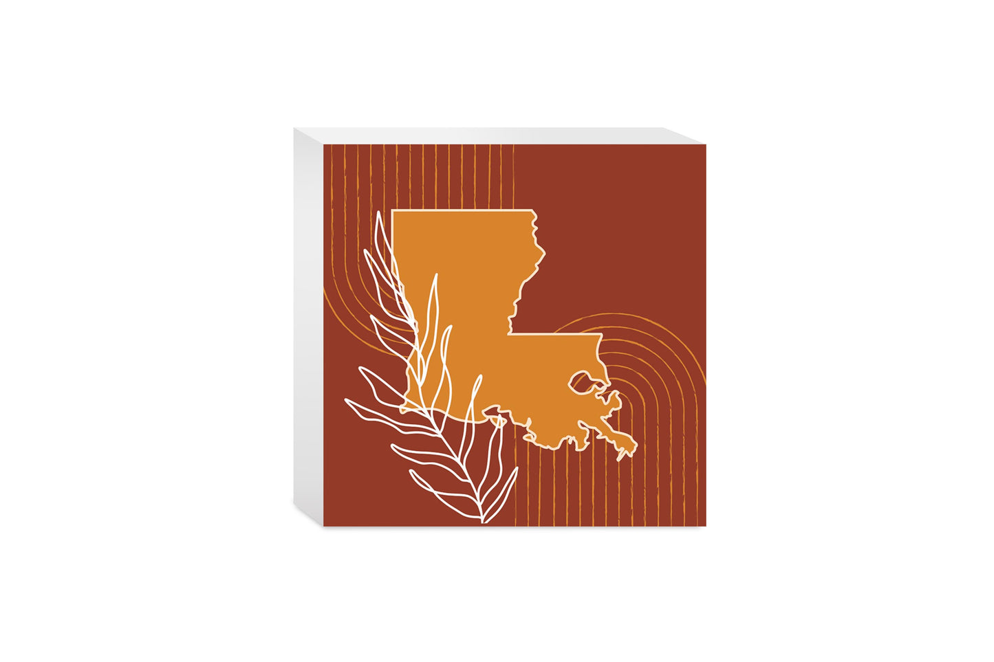 Modern Minimalist Louisiana State Shape With Leaf | Wood Block | Eaches | Min 4