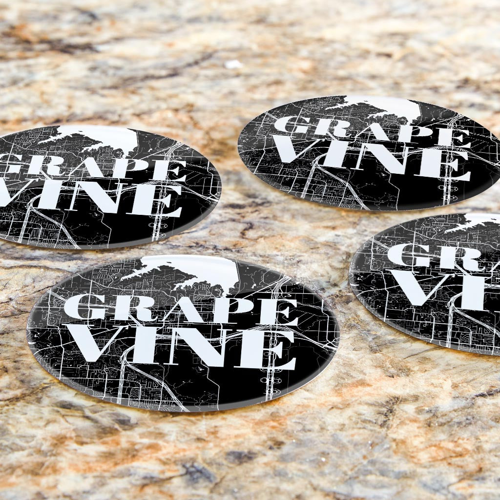 Minimalistic B&W Texas Grapevine Map | Hi-Def Glass Coasters | Set of 4 | Min 2