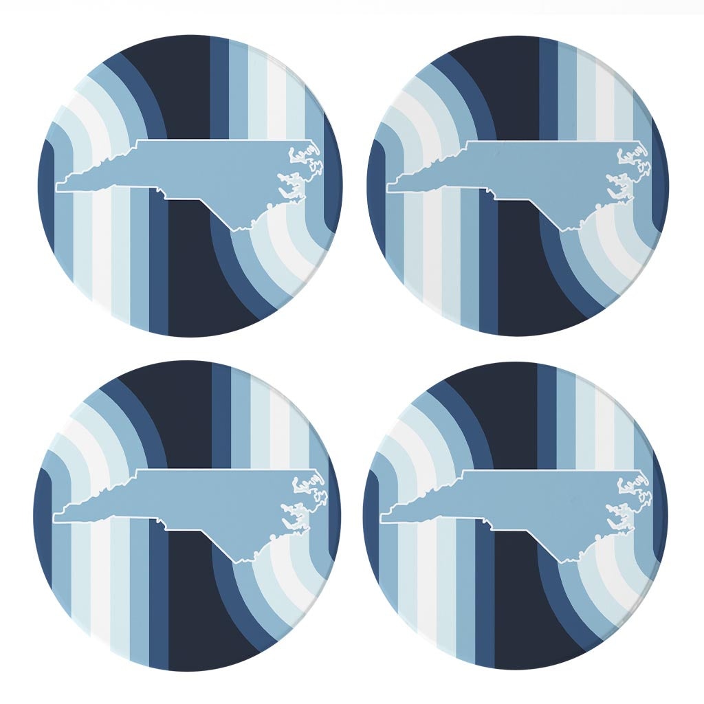 Blue Shades North Carolina State Retro Thick Lines| Absorbent Coasters | Set of 4 | Min 2