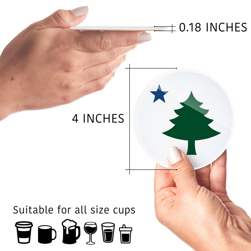 New England Star And Tree | Hi-Def Glass Coasters | Set of 4 | Min 2