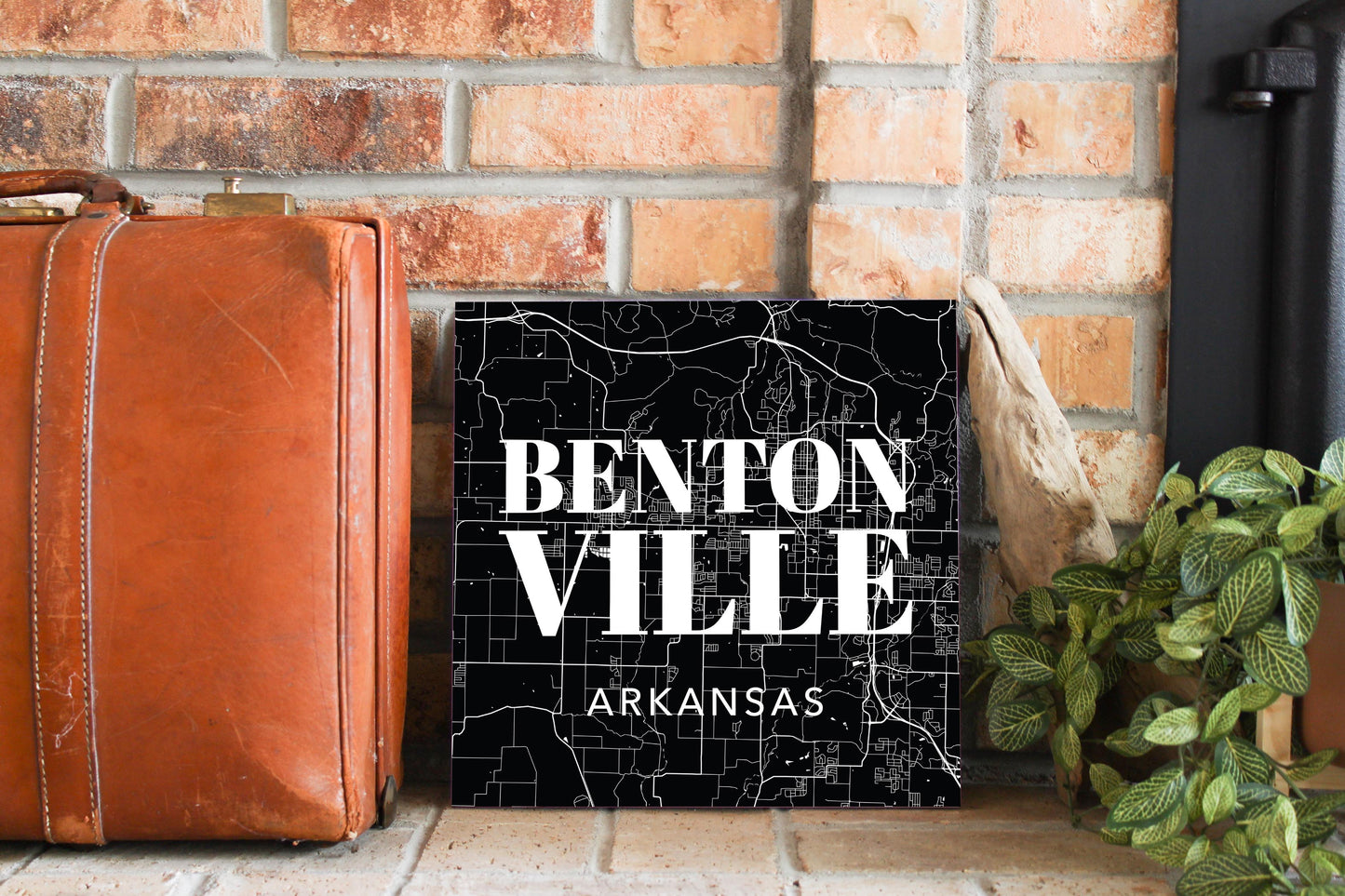 Minimalist B&W Arkansas Bentonville Map State | Wood Sign | Eaches | Min 2