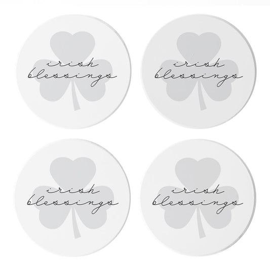 Minimalistic B&W Shamrock Irish Blessings | Absorbent Coasters | Set of 4 | Min 2