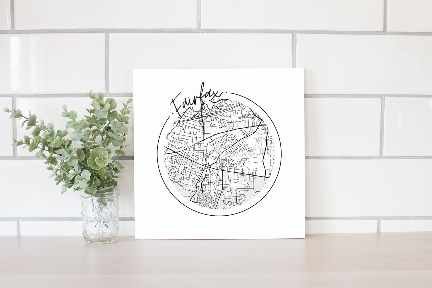 Minimalistic B&W Virginia Fairfax Circle Map | Wood Sign | Eaches | Min 2