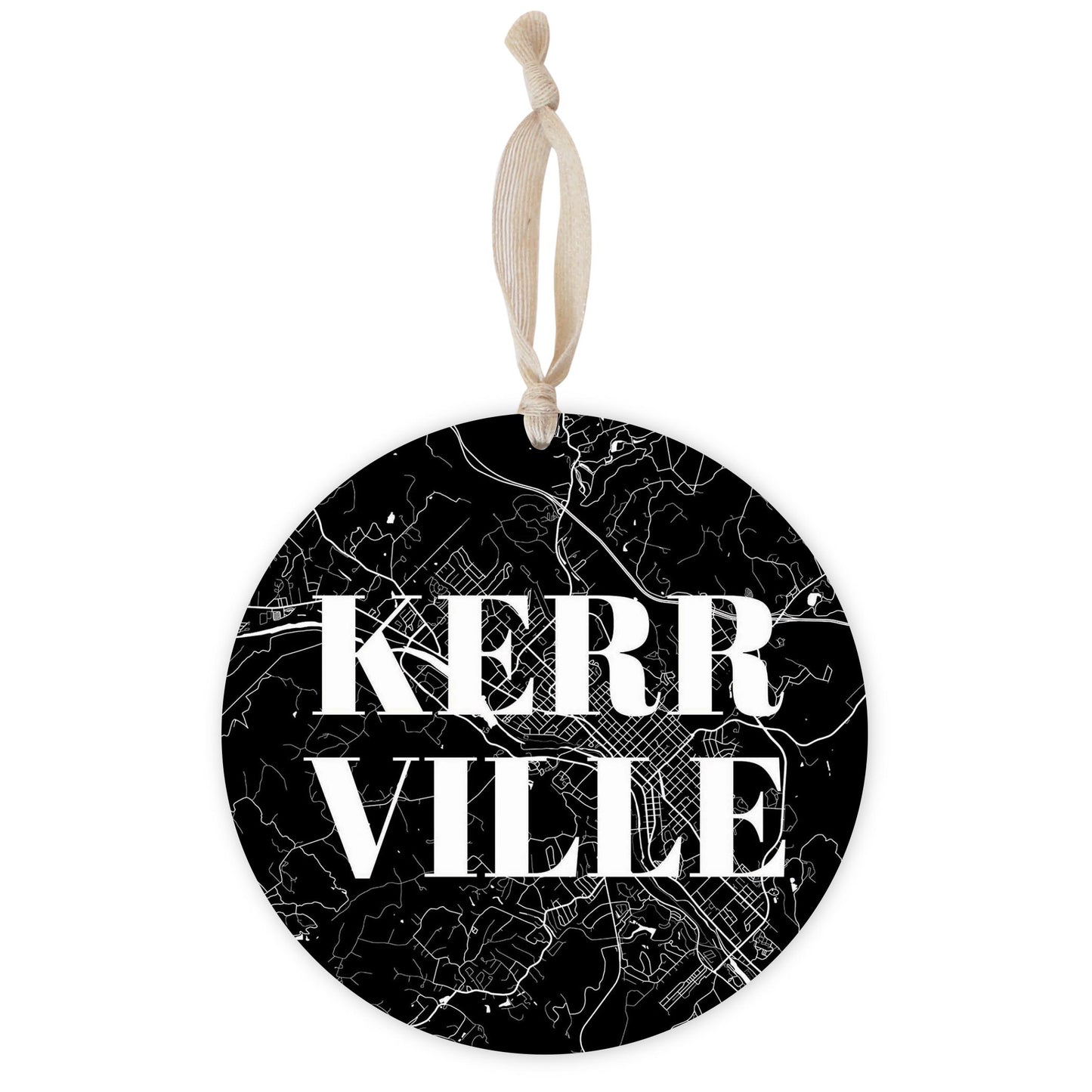 Minimalistic B&W Texas Kerrville Map | Wood Ornament | Eaches | Min 1