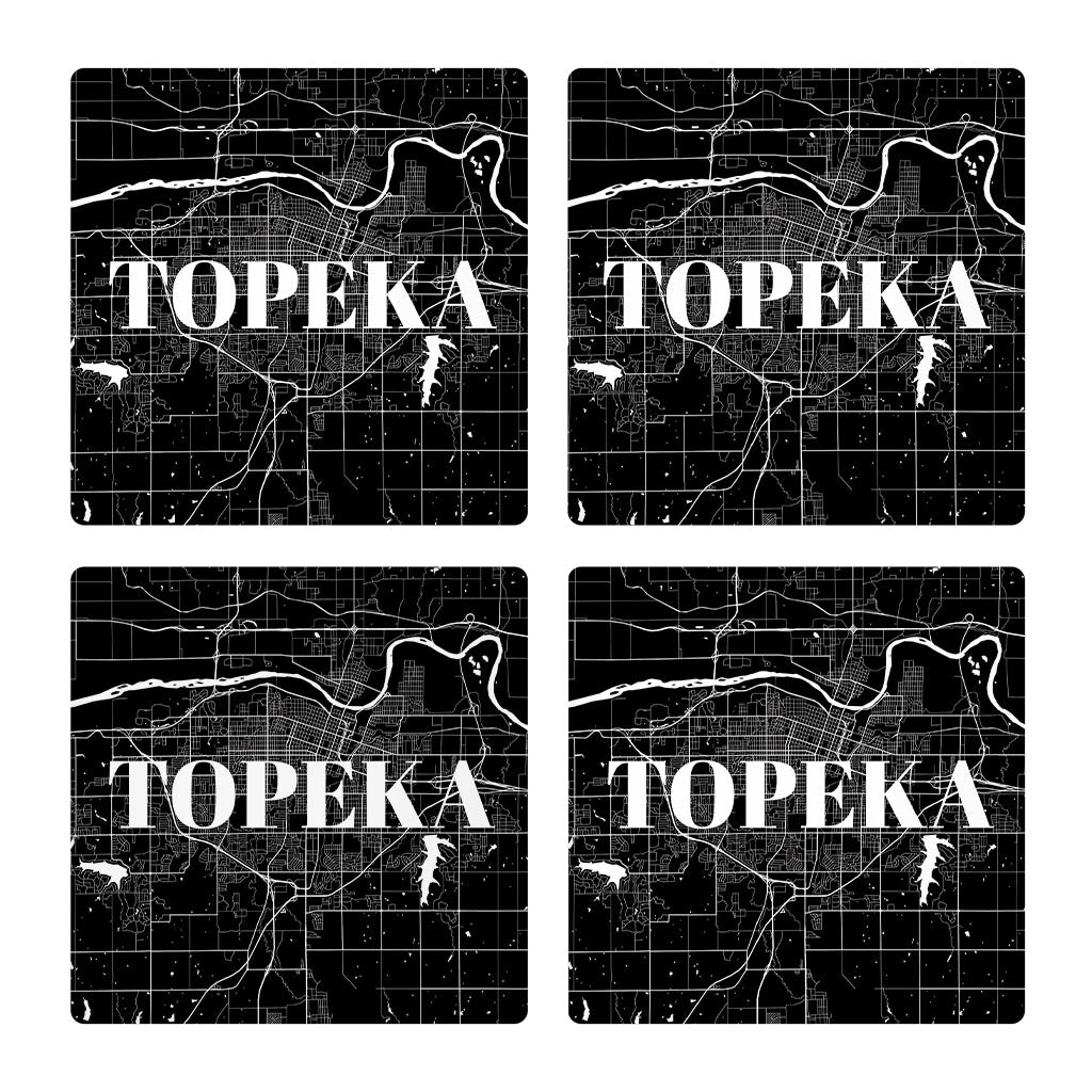 Minimalist B&W Kansas Topeka Map | Absorbent Coasters | Set of 4 | Min 2