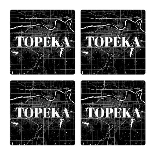 Minimalist B&W Kansas Topeka Map | Absorbent Coasters | Set of 4 | Min 2