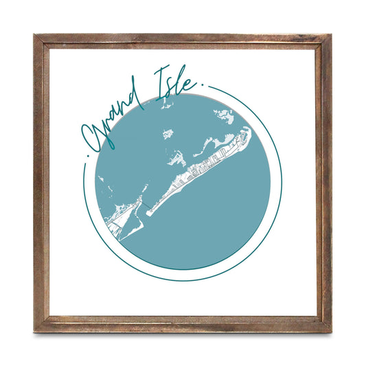 Blue White Grand Isle Circle Map | Wood Sign | Eaches | Min 1