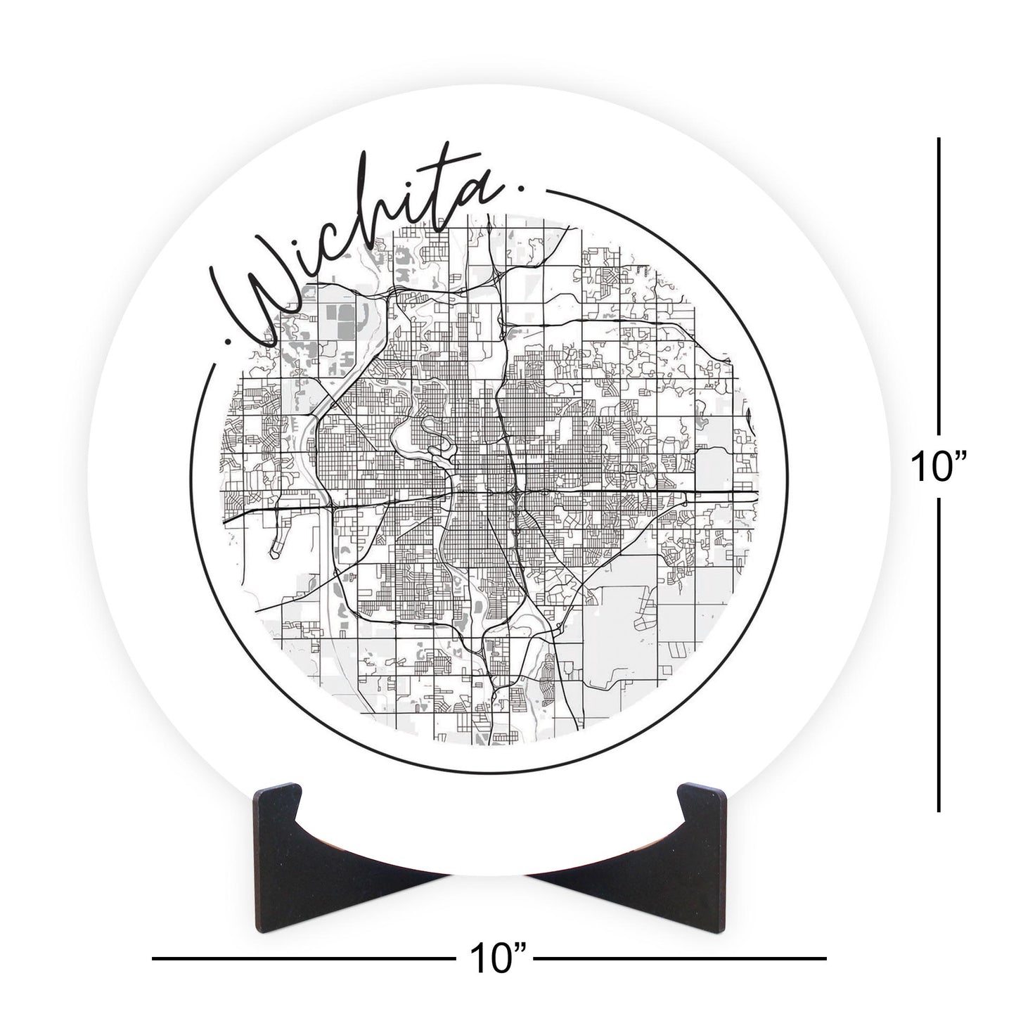 Minimalist B&W Kansas Wichita Circle Map | Wood Sign | Eaches | Min 1