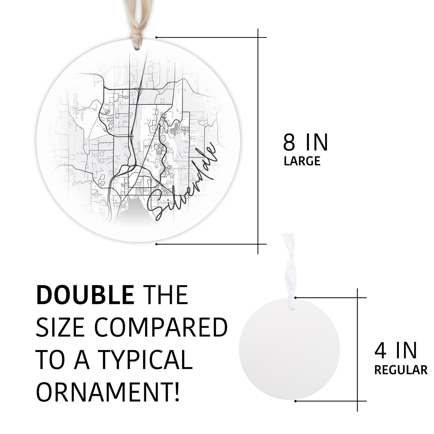 Minimalistic B&W Washington Silverdale Circle Map | Wood Ornament | Eaches | Min 1