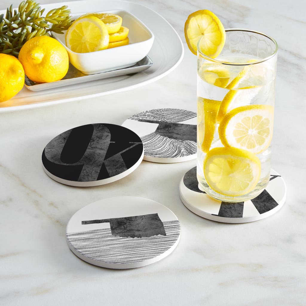 Modern Black White Oklahoma Set | Absorbent Coasters | Set of 4 | Min 2