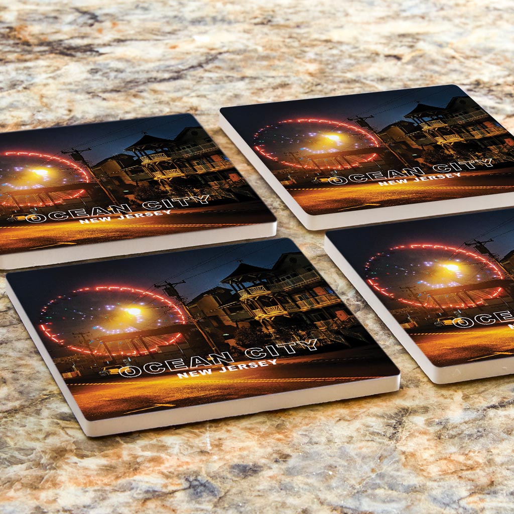 OCNJ Photo With Text | Absorbent Coasters | Set of 4 | Min 2