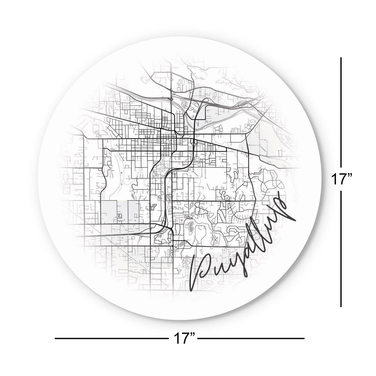 Minimalistic B&W Washington Puyallup Circle Map | Wood Sign | Eaches | Min 1