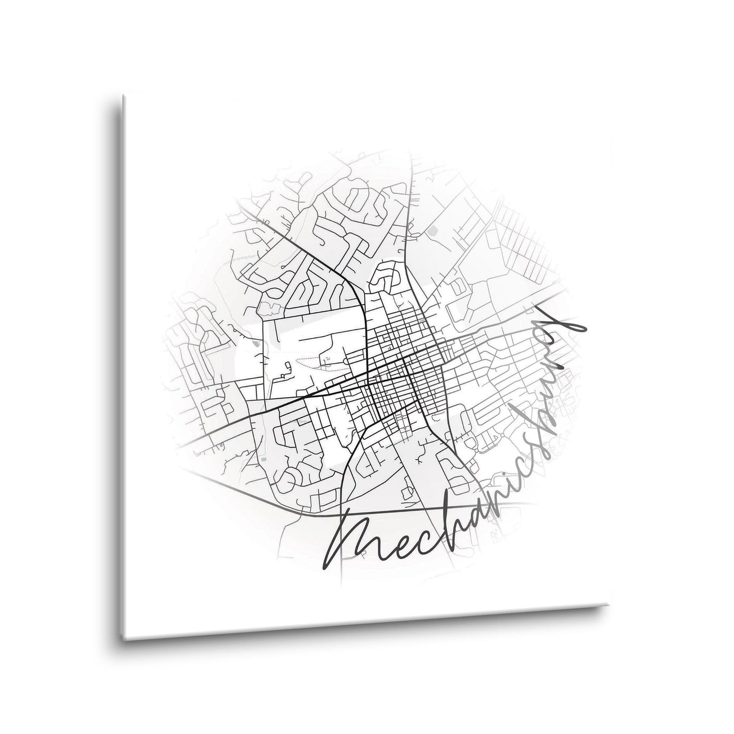 Minimalistic B&W Pennsylvania Mechanicsburg Circle Map | Hi-Def Glass Art | Eaches | Min 1