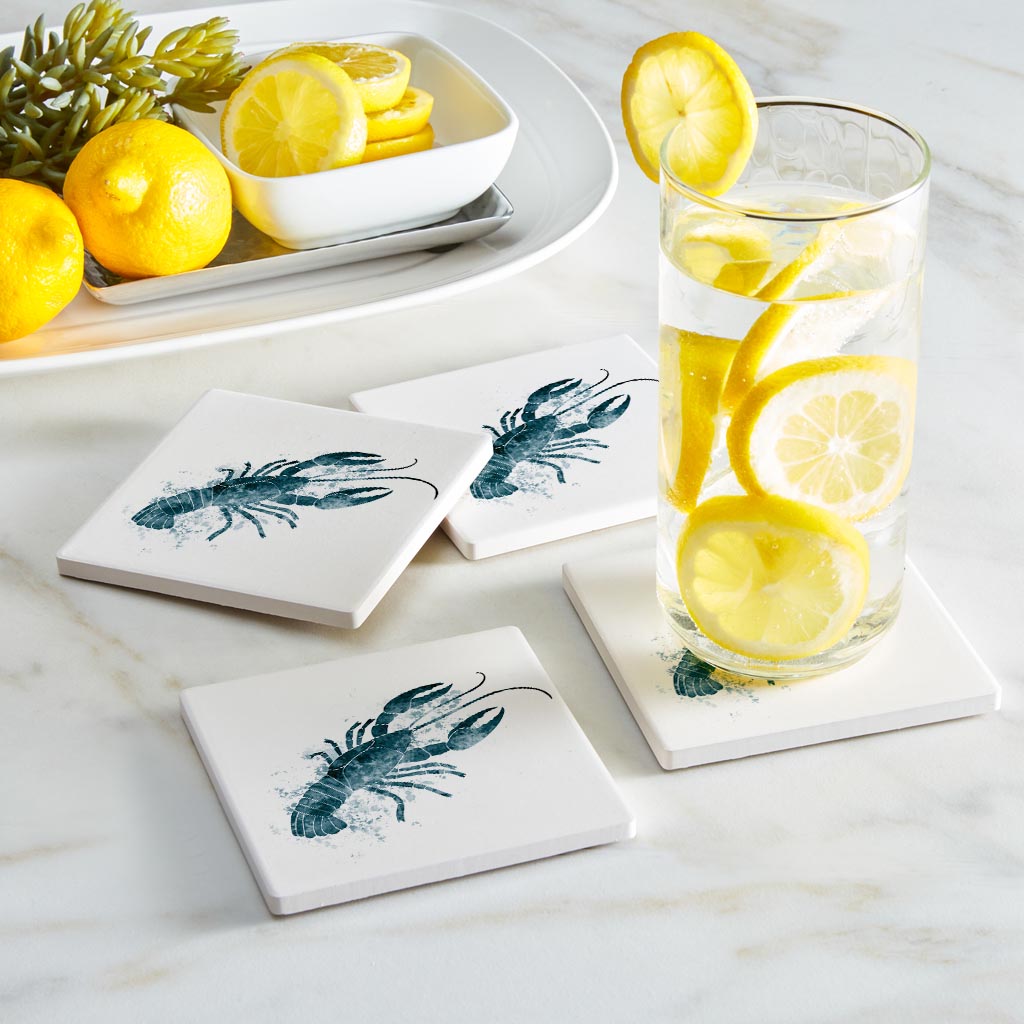 Blue White Water Color Crawfish | Absorbent Coasters | Set of 4 | Min 2