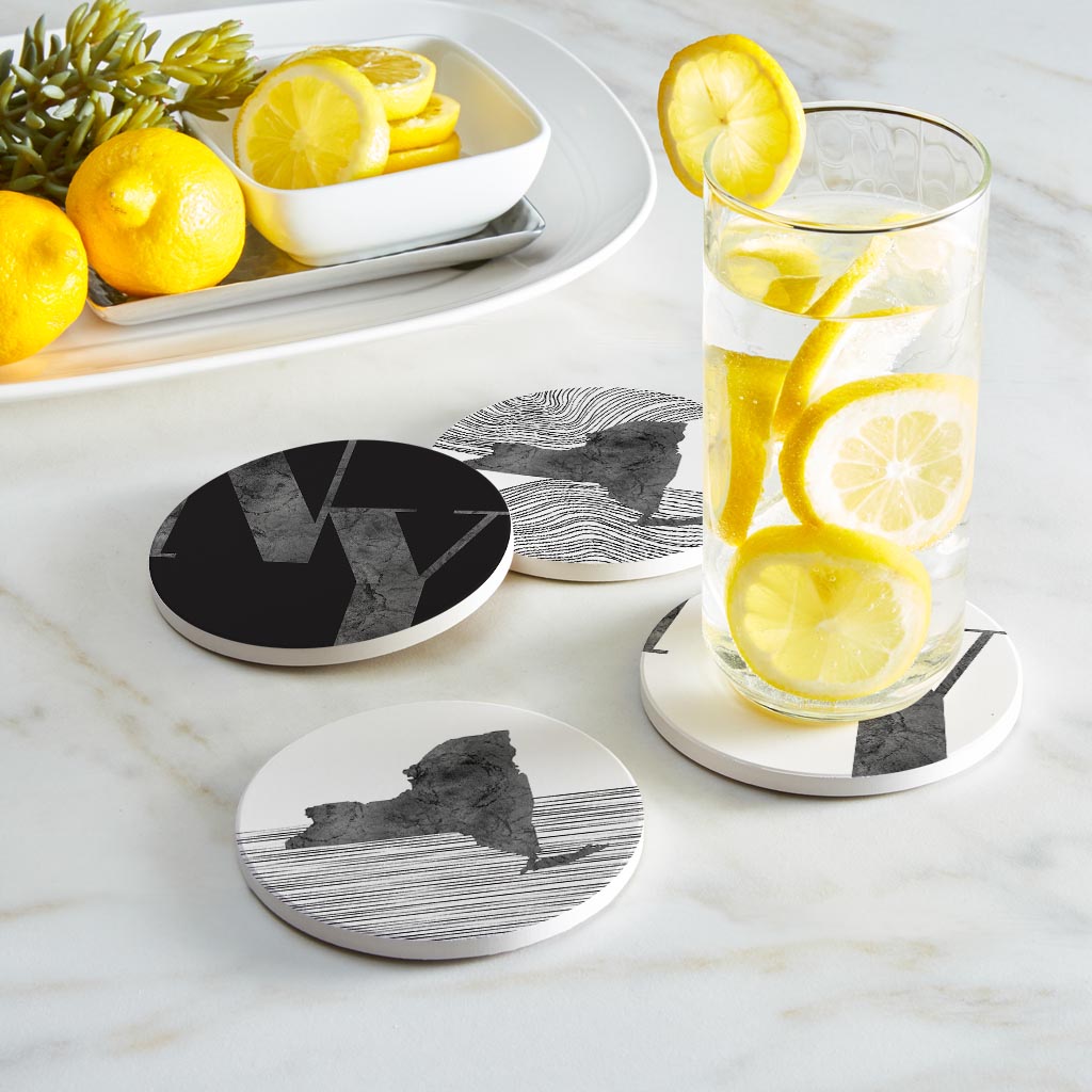 Minimalistic B&W New York Initials States| Absorbent Coasters | Set of 4 | Min 2