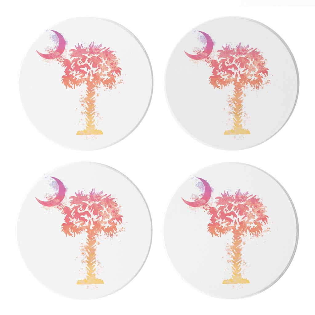 South Carolina Pink Water Color Palm Trees On White | Absorbent Coasters | Set of 4 | Min 2