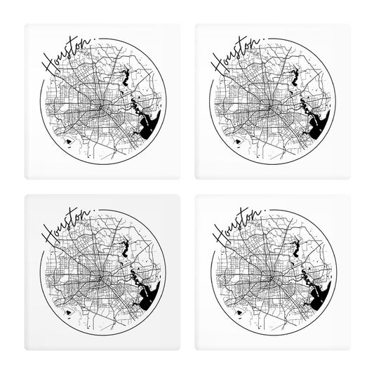 Modern Houston White Round Map | Absorbent Coasters | Set of 4 | Min 2