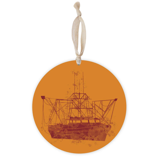 Louisiana Colorful Water Color Shrimp Boat | Wood Ornament | Eaches | Min 1