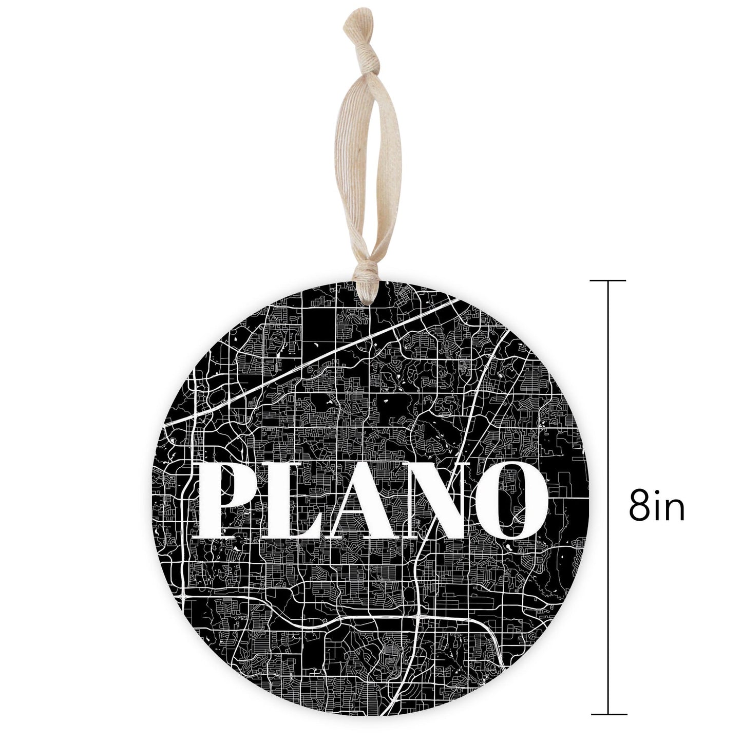 Minimalistic B&W Texas Plano Map | Wood Ornament | Eaches | Min 1