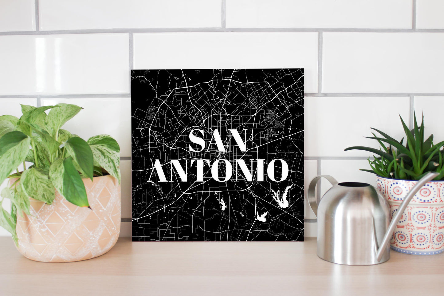 Minimalistic B&W Texas San Antonio Map | Wood Sign | Eaches | Min 2