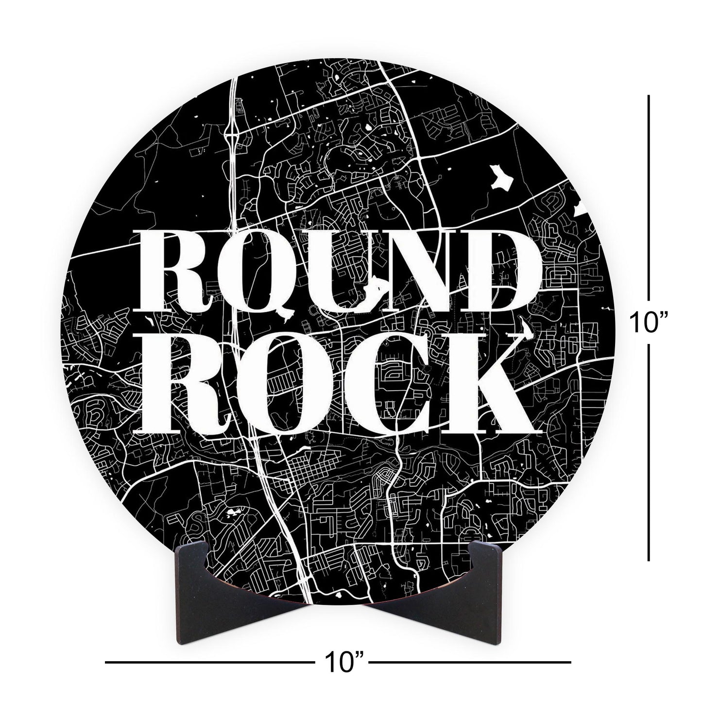 Minimalistic B&W Texas Round Rock Map | Wood Sign | Eaches | Min 1