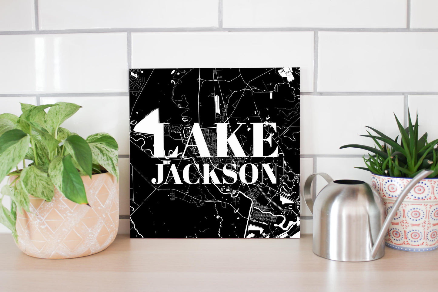 Minimalistic B&W Texas Lake Jackson Map | Wood Sign | Eaches | Min 2