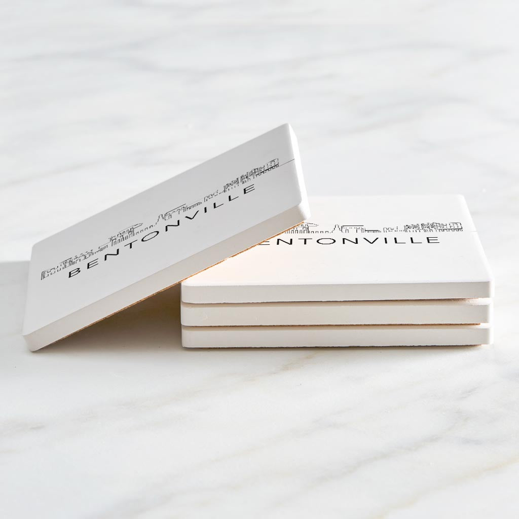 Minimalist B&W Arkansas Bentonville Skyline | Absorbent Coasters | Set of 4 | Min 2