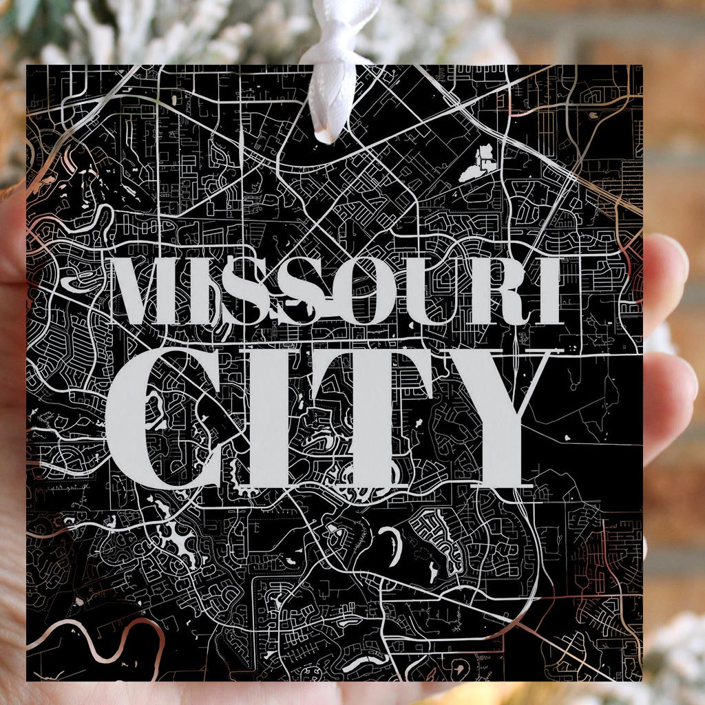 Minimalistic B&W Texas Missouri City Map | Wood Ornament | Eaches | Min 6