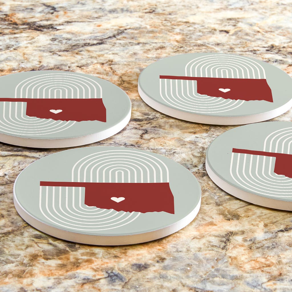 Modern Minimalist Oklahoma Chickasha Heart | Absorbent Coasters | Set of 4 | Min 2