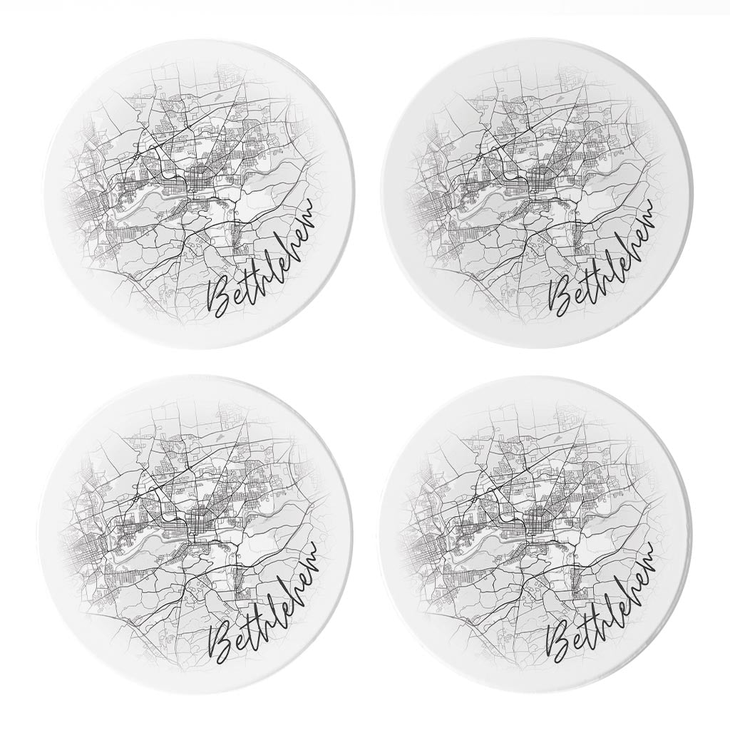 Minimalistic B&W Pennsylvania Bethlehem Circle Map | Absorbent Coasters | Set of 4 | Min 2