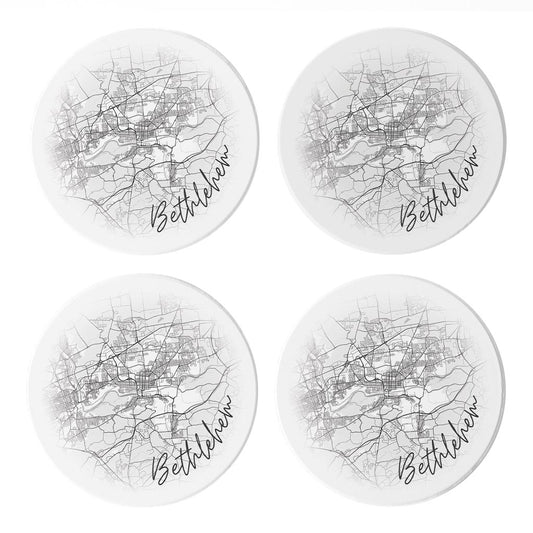 Minimalistic B&W Pennsylvania Bethlehem Circle Map | Absorbent Coasters | Set of 4 | Min 2